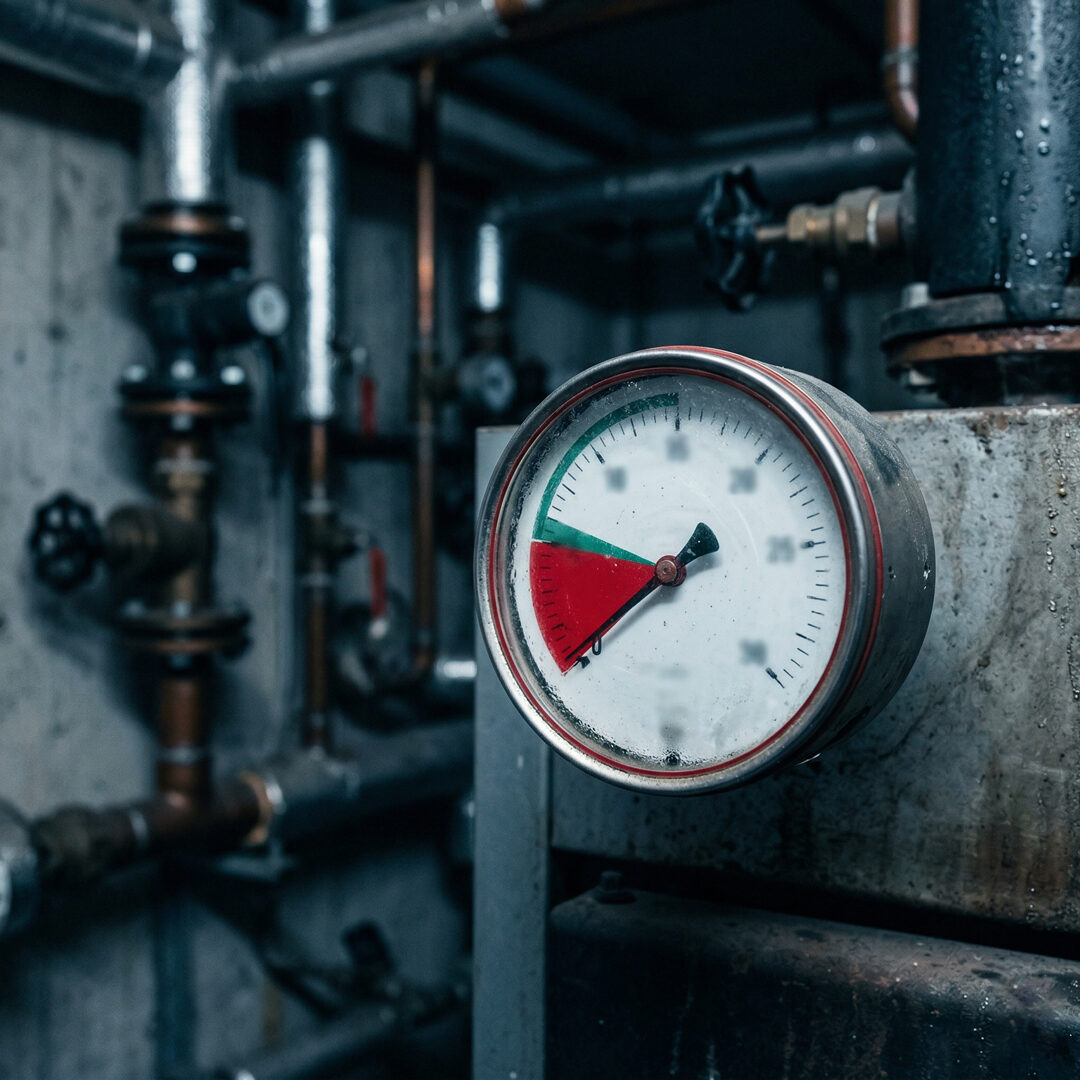 Druckmanometer zeigt Unterdruck in der Heizungsanlage